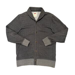 Levi’s Men Gray Shawl Collar Cardigan Sweater Herringbone Knit Medium Preppy
